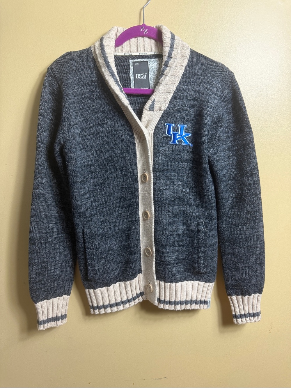 Renu Kentucky Wildcats Knit Cardigan Sweater Size Medium 100% Cotton UK Blue